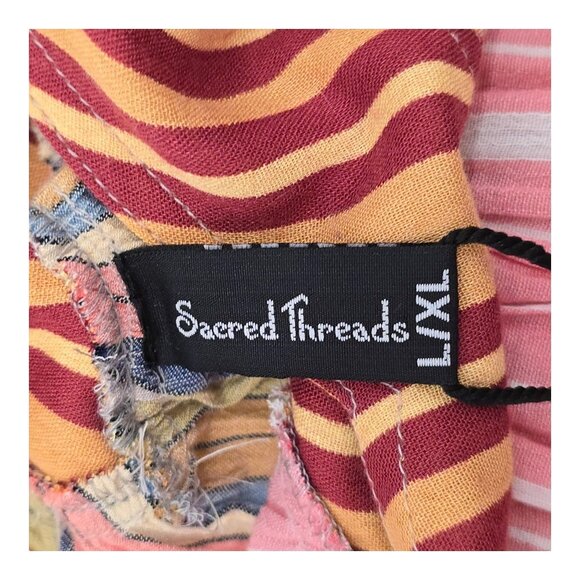 Sacred Threads Boho Peasant Striped 3/4 Sleeve V Neck Tunic Blouse Top L/XL - Picture 8 of 10